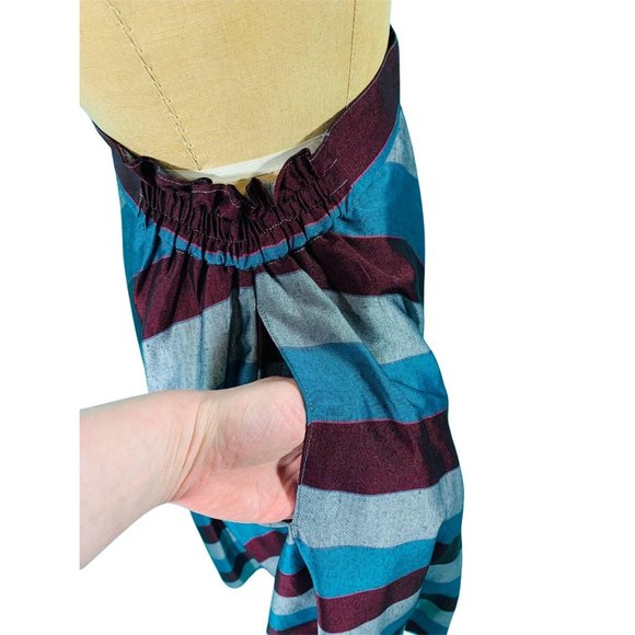 Vintage 1980s Stripe Skirt Blue Gray Burgundy Striped | W 25-30" - Picture 6 of 10